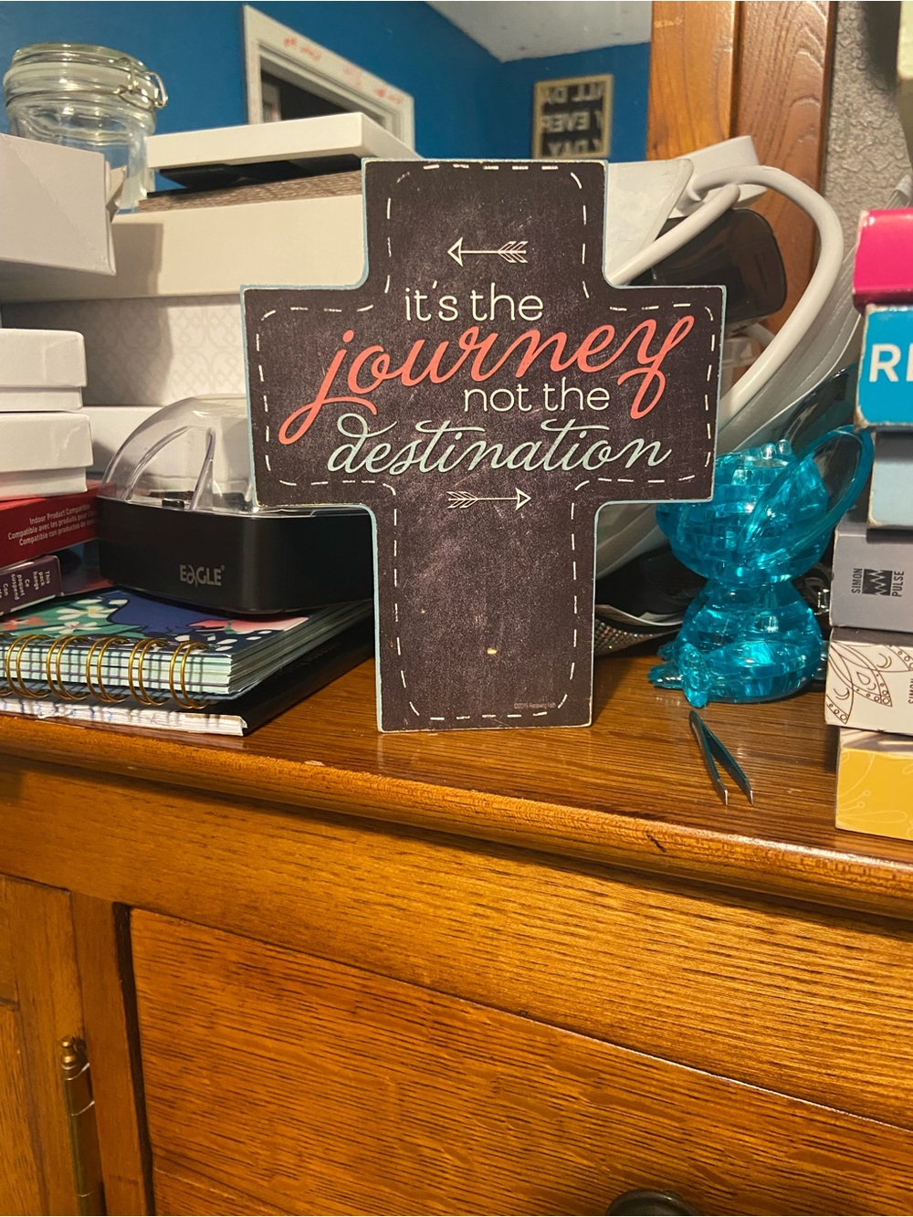 2/$10 | Inspirational Cross Plaque Notebook Stand - Black and Coral